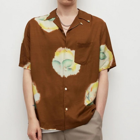All Saints Other - Men’s All Saints Button Up Short Sleeve Brown with floral pattern. Size L